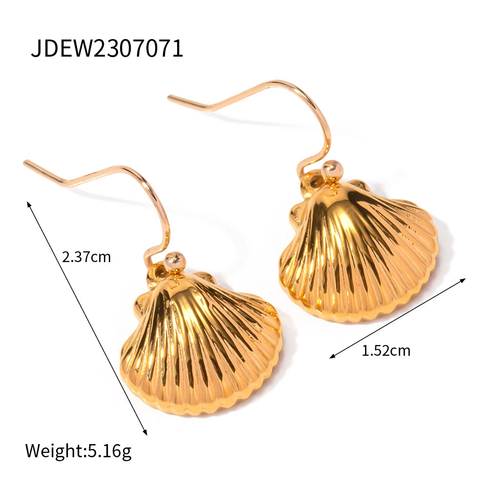 18K Gold Plated Ocean Shell Jewelry Set – Tarnish-Free Earring, Ring & Necklace for Women