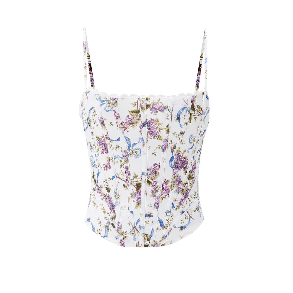 Floral Print Lace Up Corset Cami Top – Women’s Sexy Cropped Camisole