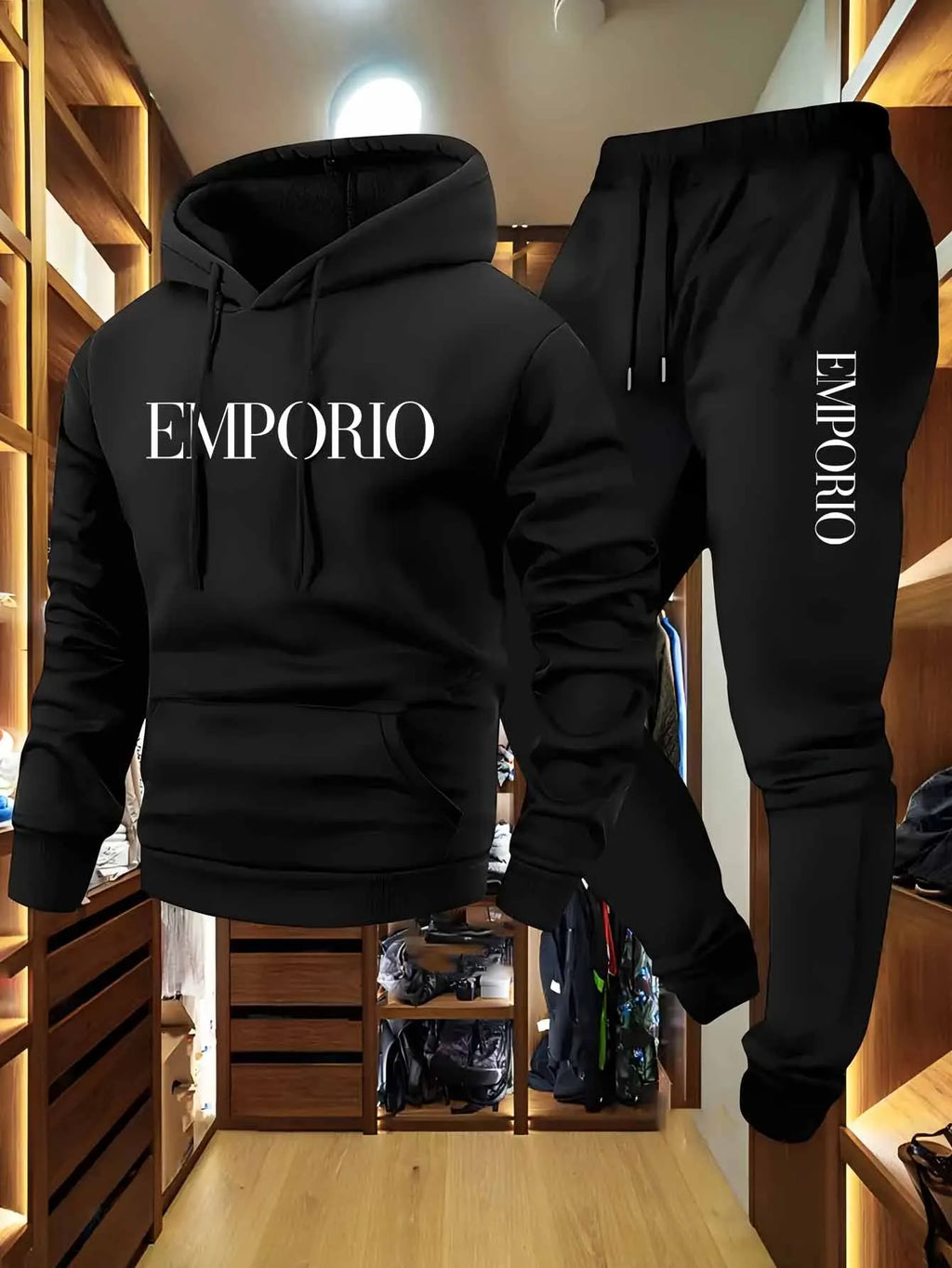 Men’s Cargo Hoodie Sweatshirt & Jogger Two Piece Set – Olive Green Streetwear Tracksuit