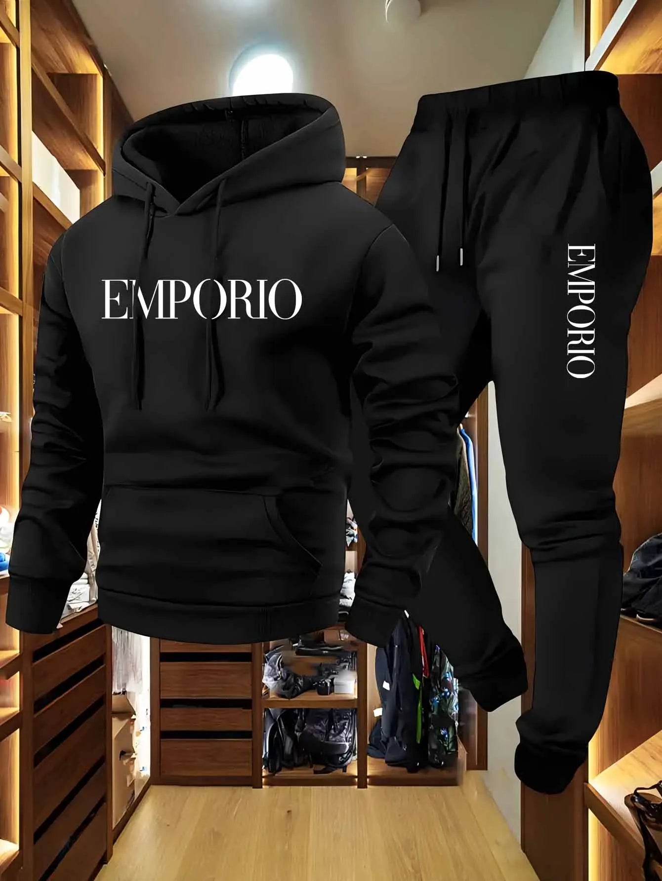 Men’s Cargo Hoodie Sweatshirt & Jogger Two Piece Set – Olive Green Streetwear Tracksuit