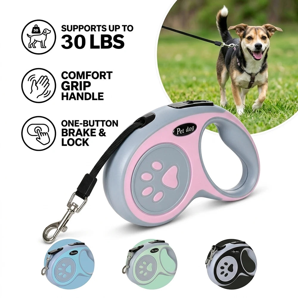 Retractable Dog Leash 3M/5M – One-Button Lock Non-Slip Handle for Small Dogs Cats Training & Hiking