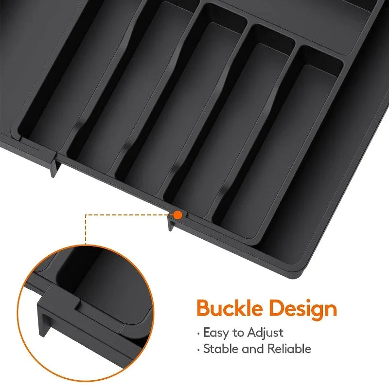 Adjustable Flatware & Utensil Drawer Organizer – Plastic Multifunctional Kitchen Counter Storage
