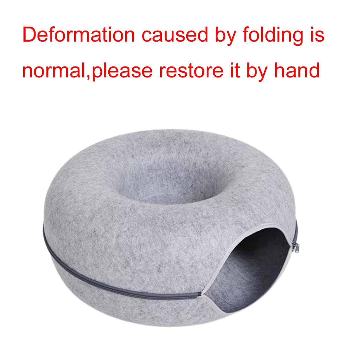 Round Cat Tunnel Nest – Felt Kitten Bed House with Scratcher & Donut Sleeping Toy