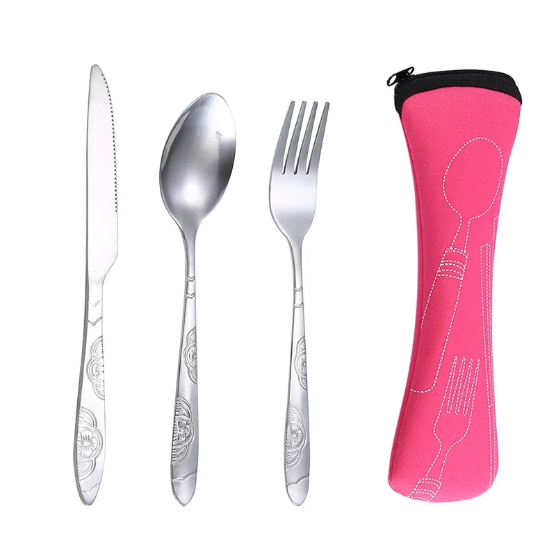 Portable Picnic Cutlery Set with Zipper Case | Travel Utensils Kit