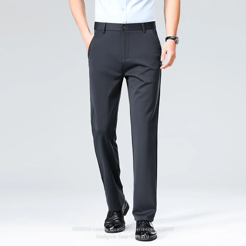 Men’s Slim Straight Stretch Suit Dress Pants – Business Formal Office Trousers