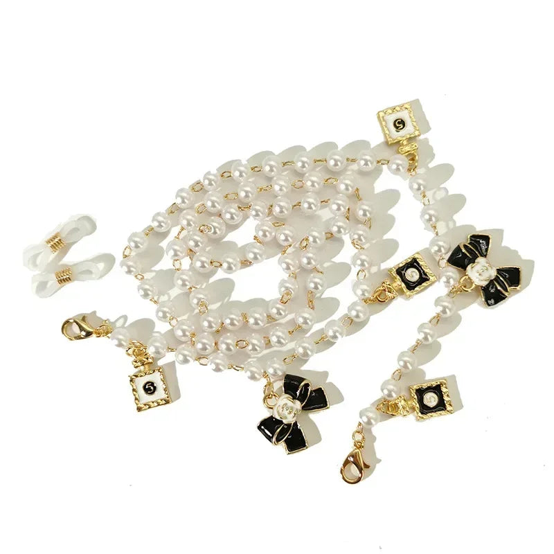 Black & White Bow Pearl Glasses Chain Lanyard – Sunglasses Accessory for Women