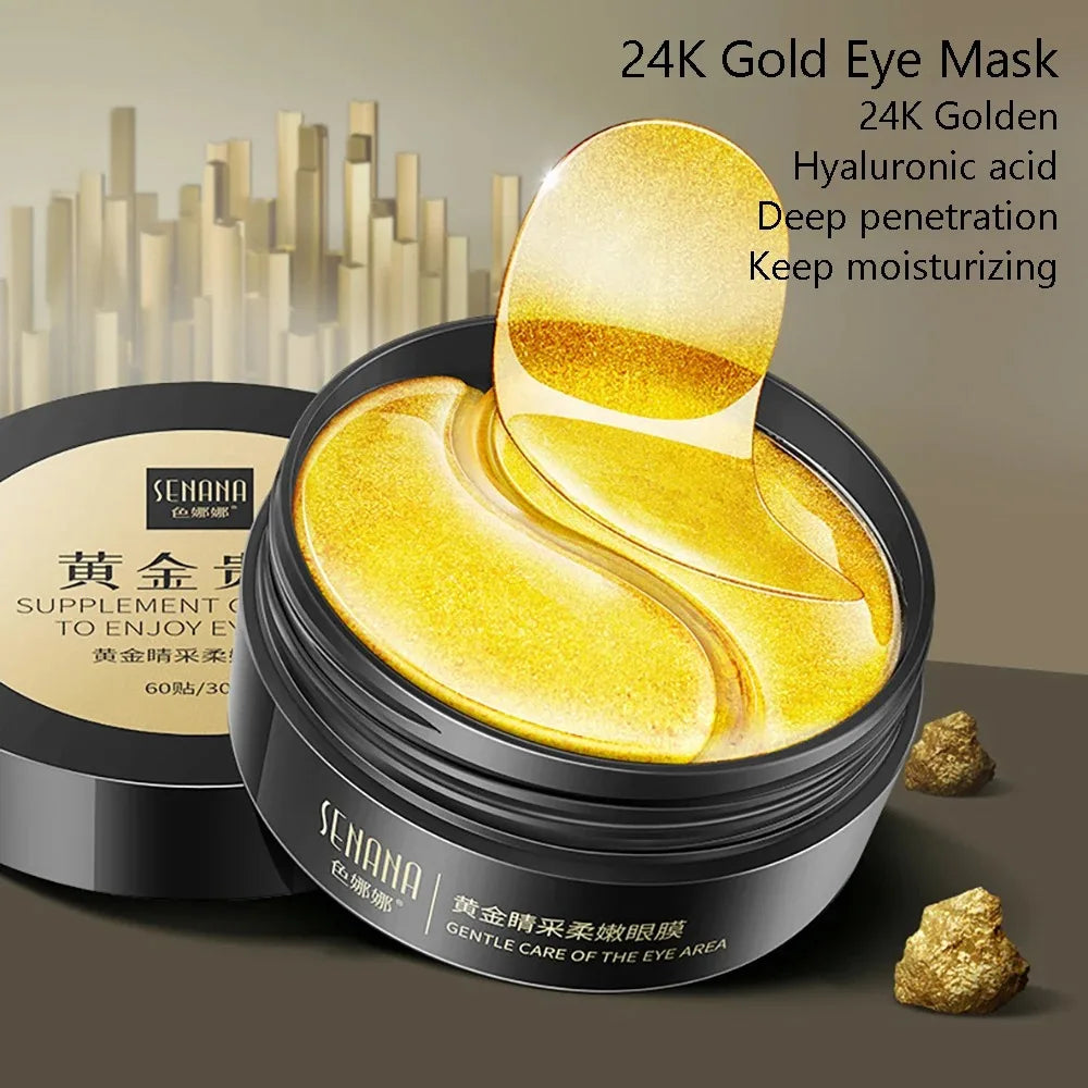 60-Piece Gold Hyaluronic Acid Crystal Eye Mask – Moisturizing Firming Korean Skincare Eye Patches