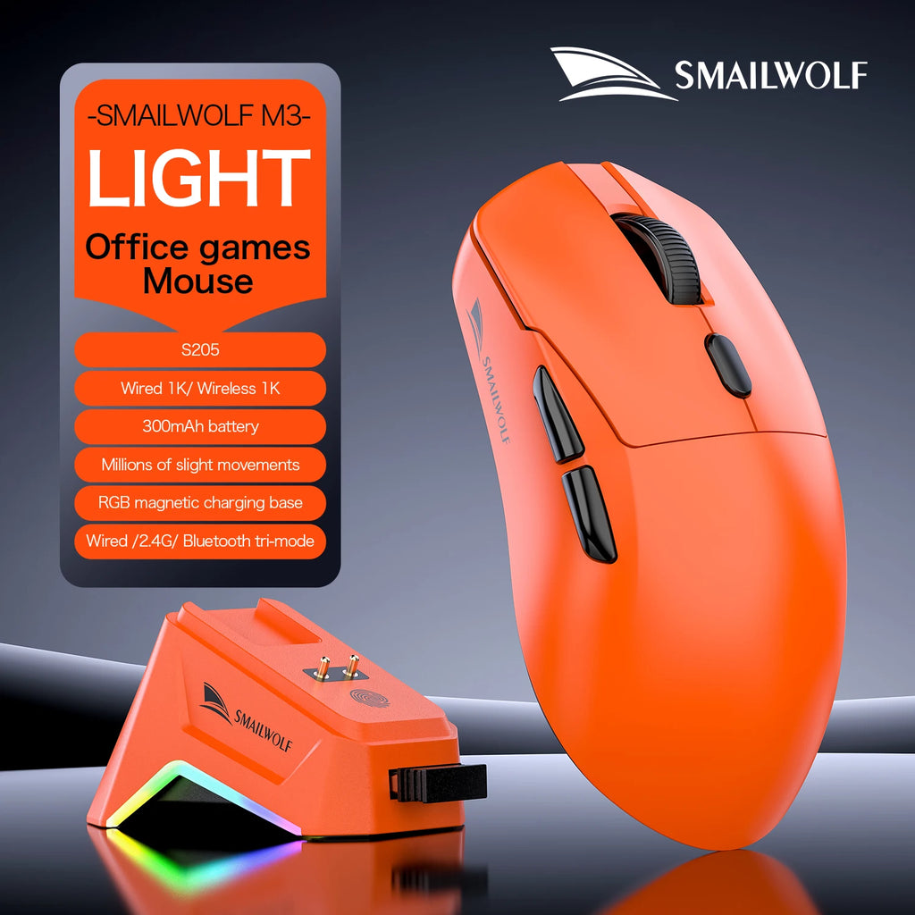 SMAILWOLF M3 PRO Wireless Gaming Mouse – Tri-Mode Bluetooth & USB Lightweight FPS Mouse