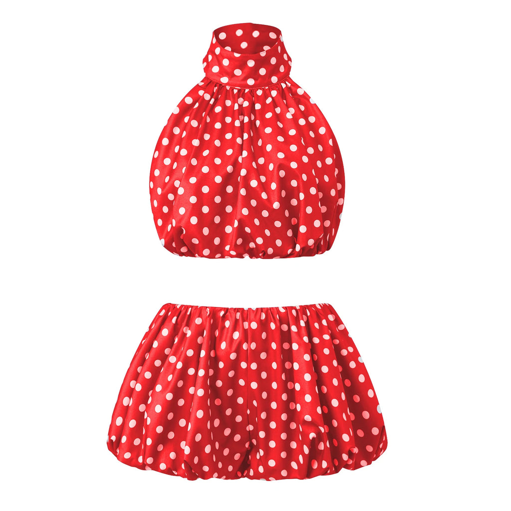 Halter Neck Backless Crop Top & Mini Skirt Set – Women’s Summer Two Piece