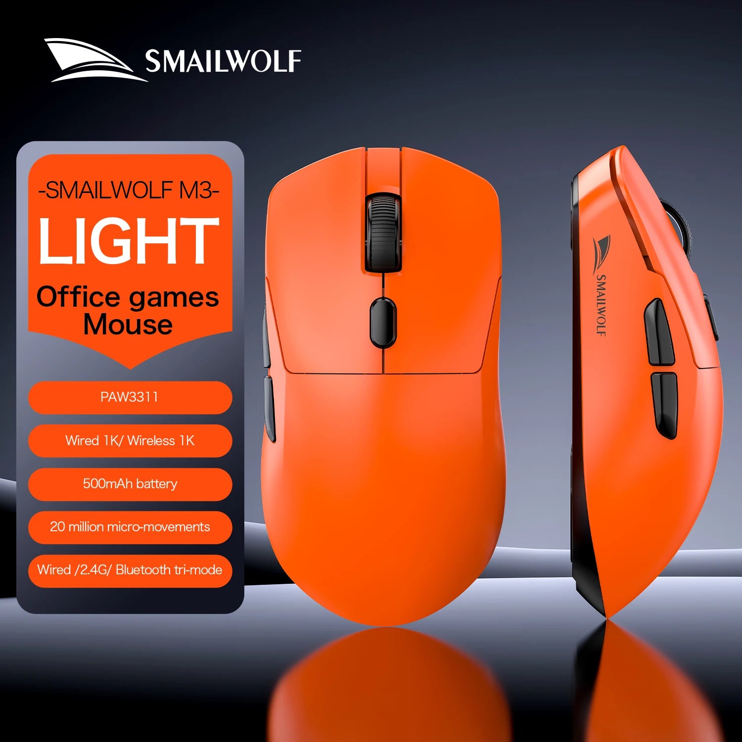 SMAILWOLF M3 PRO Wireless Gaming Mouse – Tri-Mode Bluetooth & USB Lightweight FPS Mouse