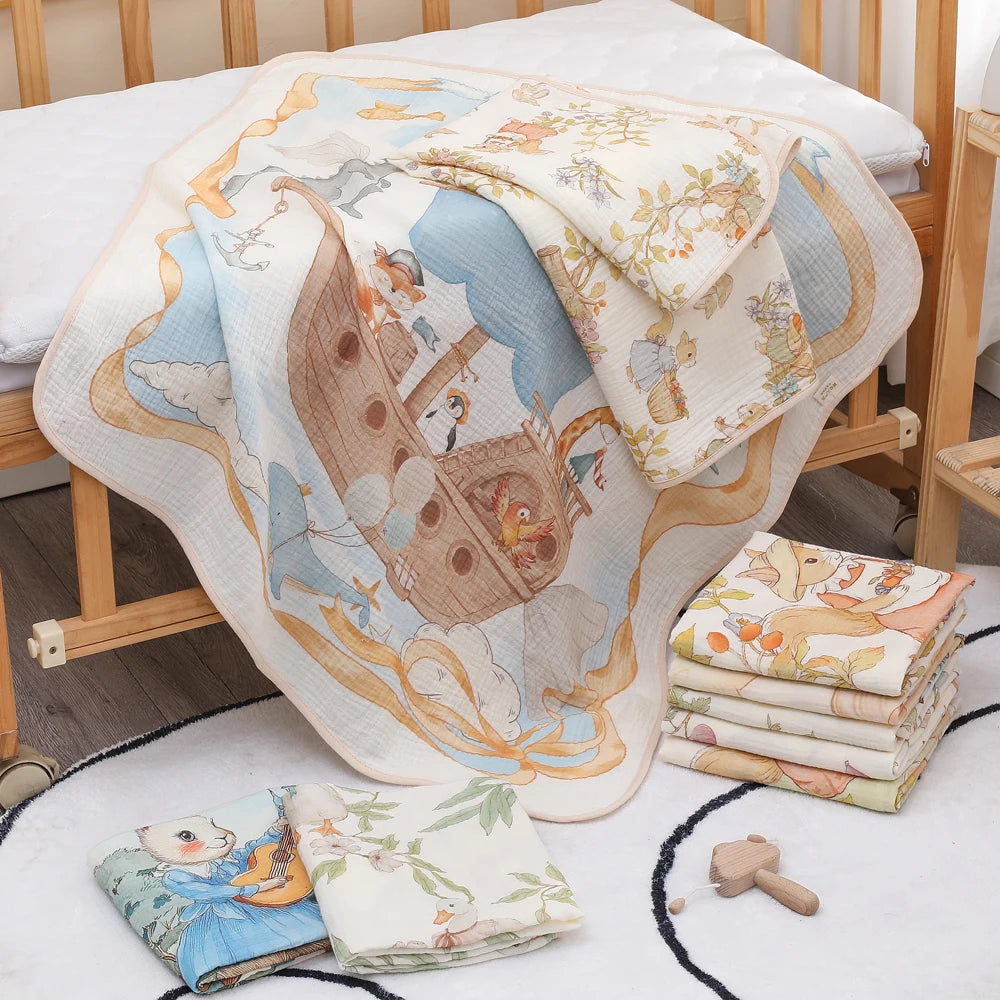 Newborn Baby Bath Towel – Soft Pure Cotton Gauze Blanket for Infants