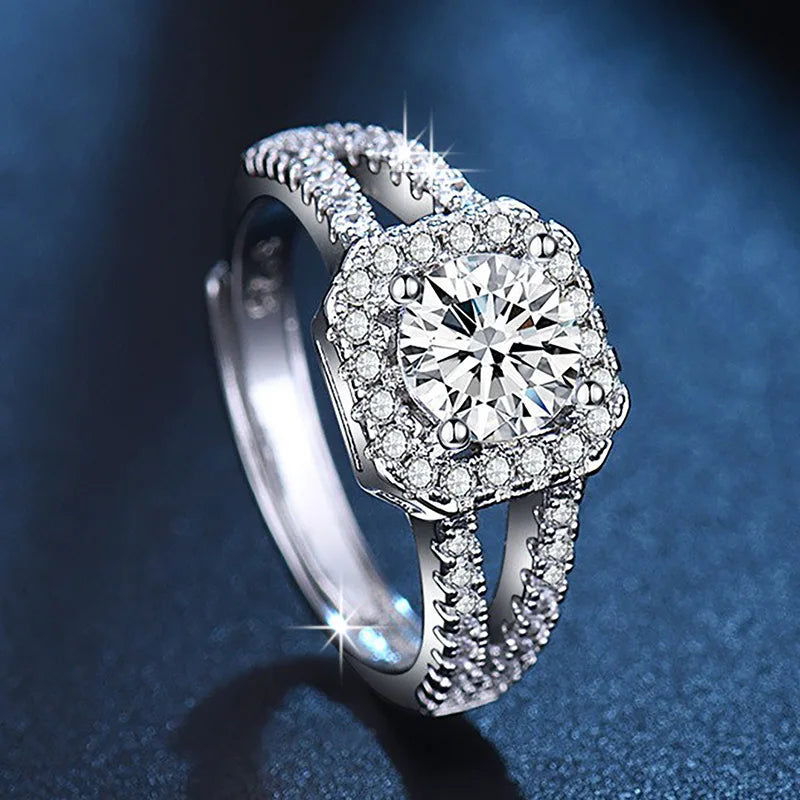 925 Sterling Silver Four Claw Diamond Ring – Simple Imitation Diamond Women's Ring