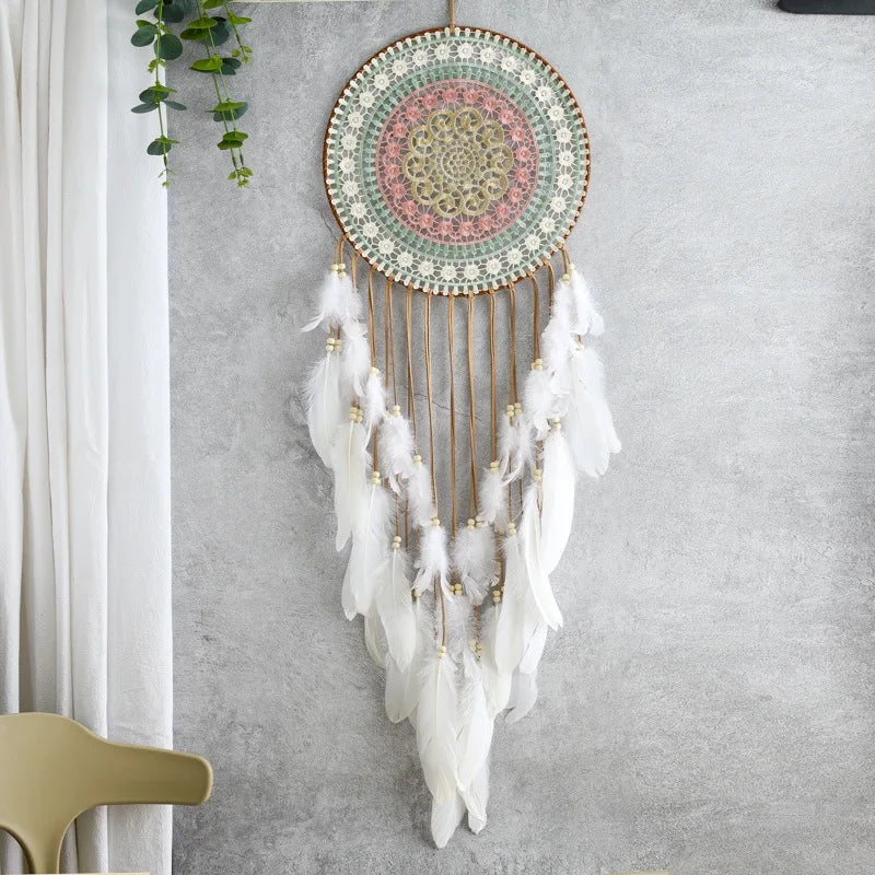 Colorful Woven Dreamcatcher | Boho Bedroom Wall Hanging with Feather Tassels