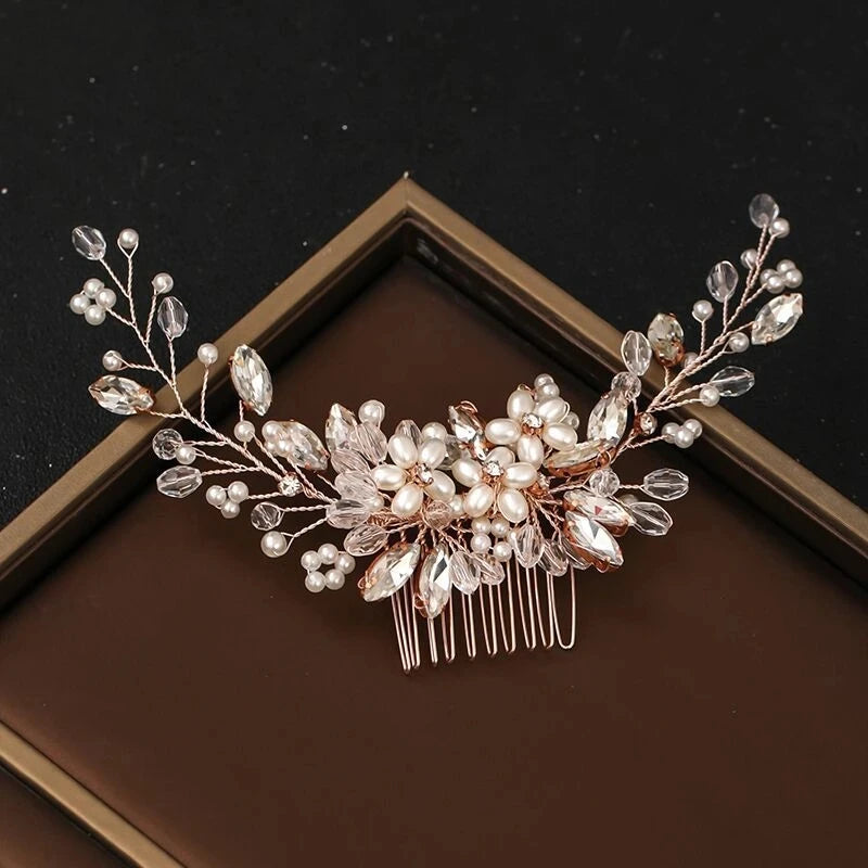 Wedding Crystal Flower Hair Clips & Pearl Barrette Combs – Bridal Headdress Hair Decor for Women