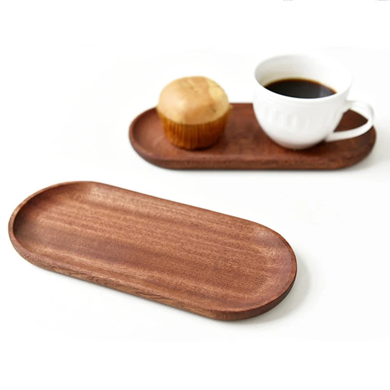 Large Solid Walnut Wood Dinner Plate & Serving Tray – Cake Bread Coffee Tea Wooden Platter