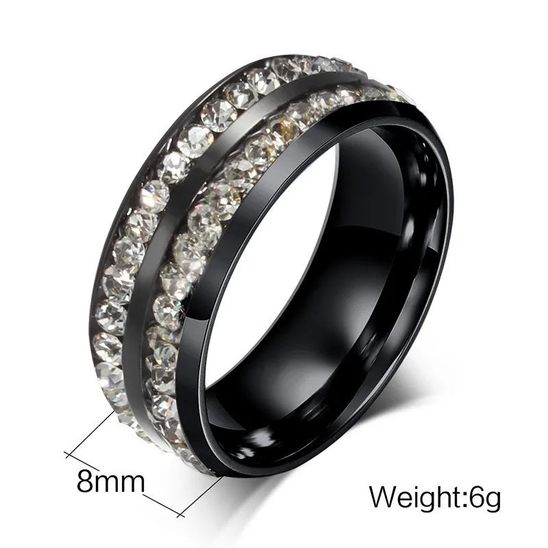 Square Zircon Stainless Steel Couple Ring – Romantic Engagement Wedding Ring for Women & Men