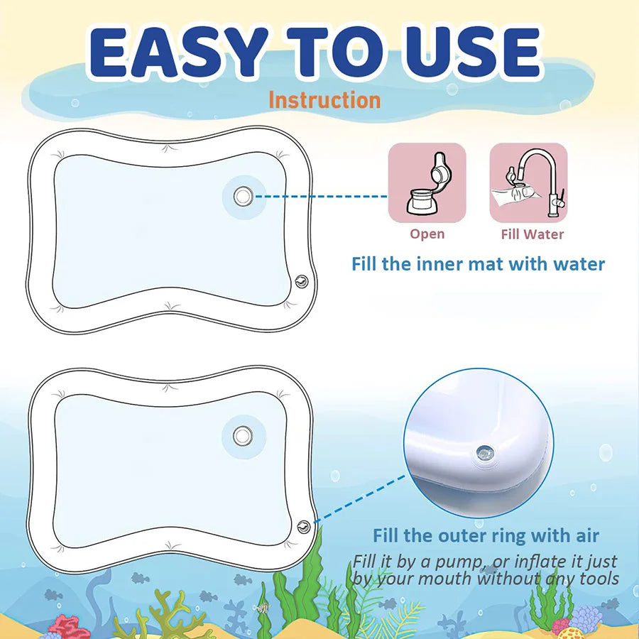 Baby Water Play Mat – Inflatable Tummy Time Mat with Fish for Infants 0-12 Months