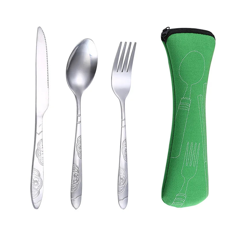 Portable Picnic Cutlery Set with Zipper Case | Travel Utensils Kit