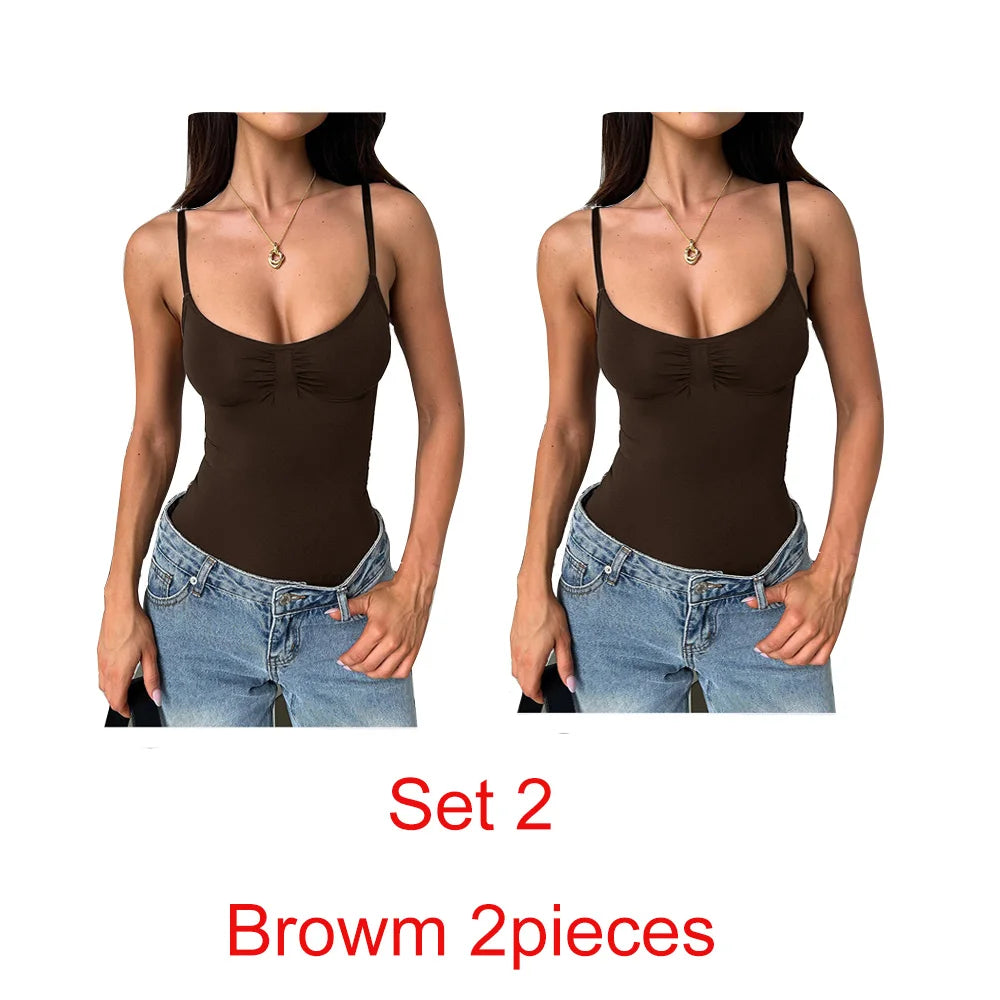 Strapless Skinny Slim Bodysuit Tank Top – Women’s Solid Color Summer Top