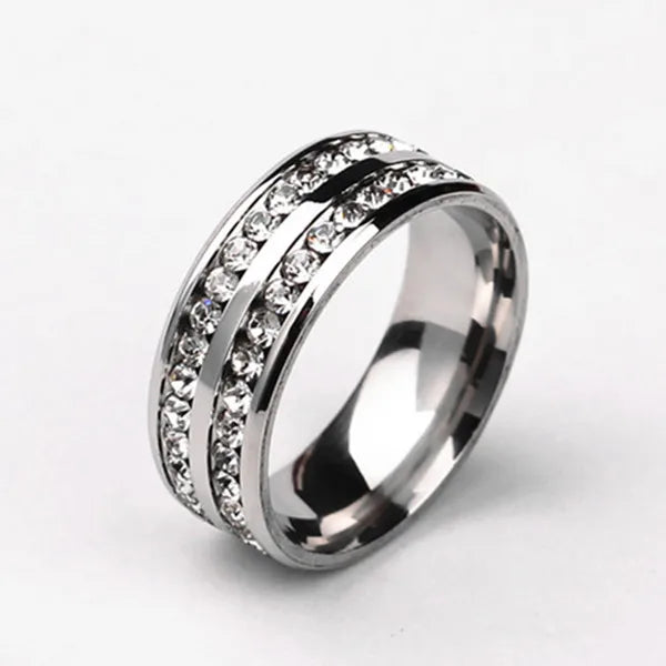 Square Zircon Stainless Steel Couple Ring – Romantic Engagement Wedding Ring for Women & Men