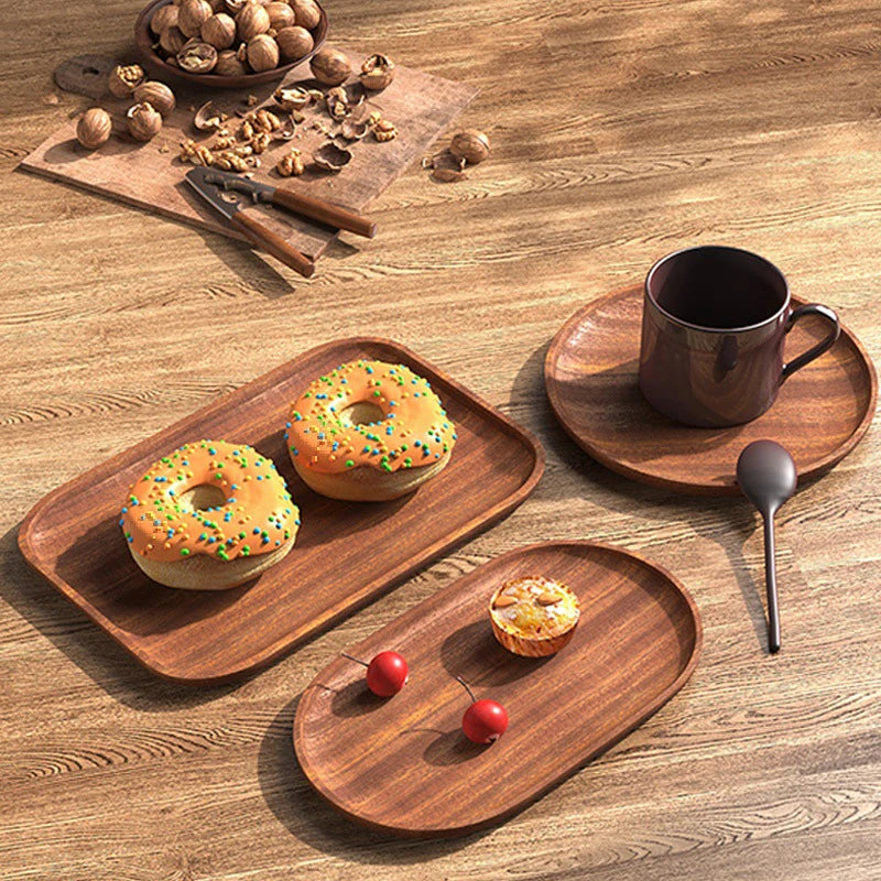 Large Solid Walnut Wood Dinner Plate & Serving Tray – Cake Bread Coffee Tea Wooden Platter