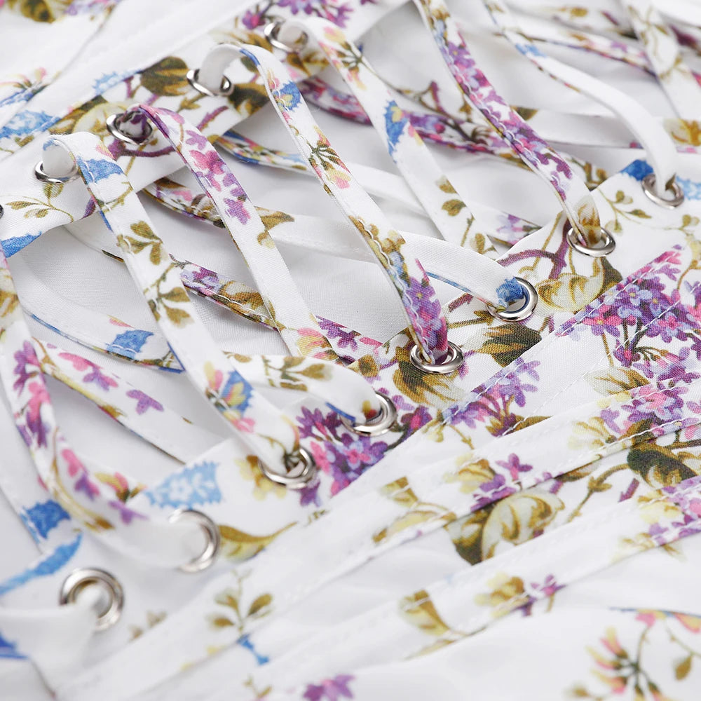 Floral Print Lace Up Corset Cami Top – Women’s Sexy Cropped Camisole