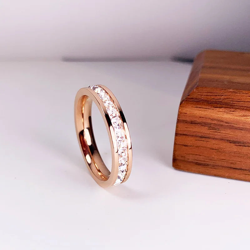 Square Zircon Stainless Steel Couple Ring – Romantic Engagement Wedding Ring for Women & Men