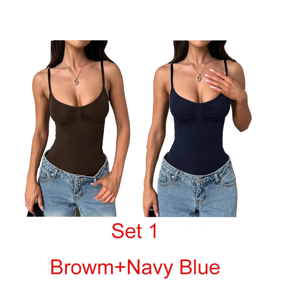 Strapless Skinny Slim Bodysuit Tank Top – Women’s Solid Color Summer Top