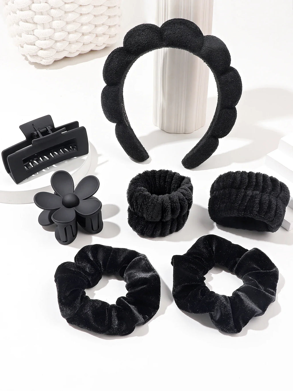 7Pcs Microfiber Scrunchie & Spa Headband Set – Skincare Shower Makeup Accessories