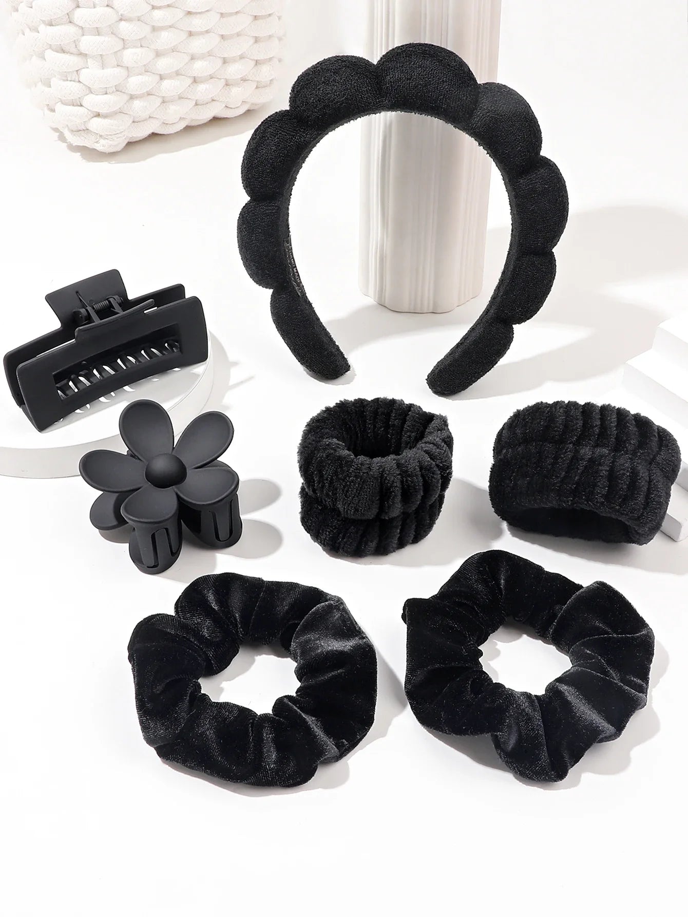 7Pcs Microfiber Scrunchie & Spa Headband Set – Skincare Shower Makeup Accessories