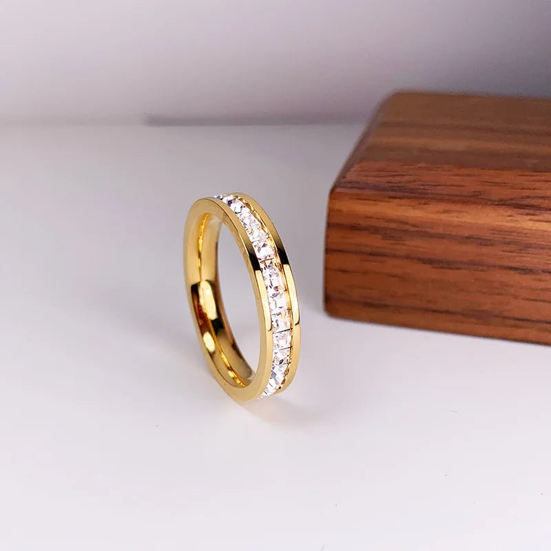 Square Zircon Stainless Steel Couple Ring – Romantic Engagement Wedding Ring for Women & Men