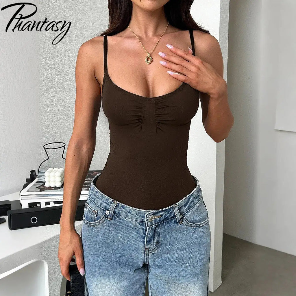 Strapless Skinny Slim Bodysuit Tank Top – Women’s Solid Color Summer Top