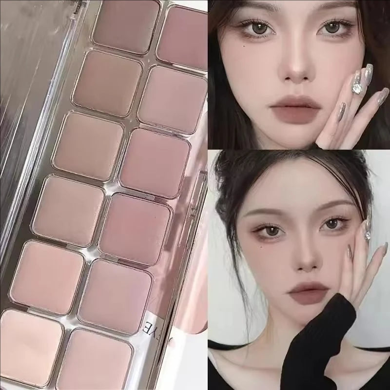 12-Color Soft Matte Eyeshadow Palette – High Pigment Grey Pink Brown Eye Shadow