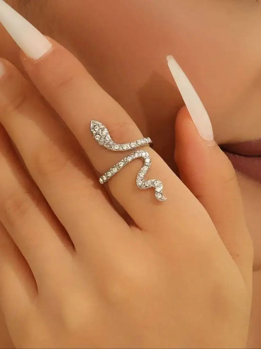 Serpentine Micro Zircon Adjustable Ring – Fashionable Aesthetic Women's Daily Ring