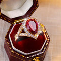 Luxury Red Water Drop Zircon Engagement Ring – Gold Bridal Wedding Jewelry for Women