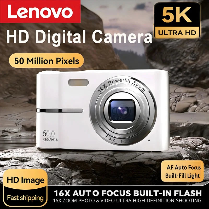 Lenovo 5K Digital Camera – 50MP 16x Zoom Anti-Shake Compact Camera with Flash