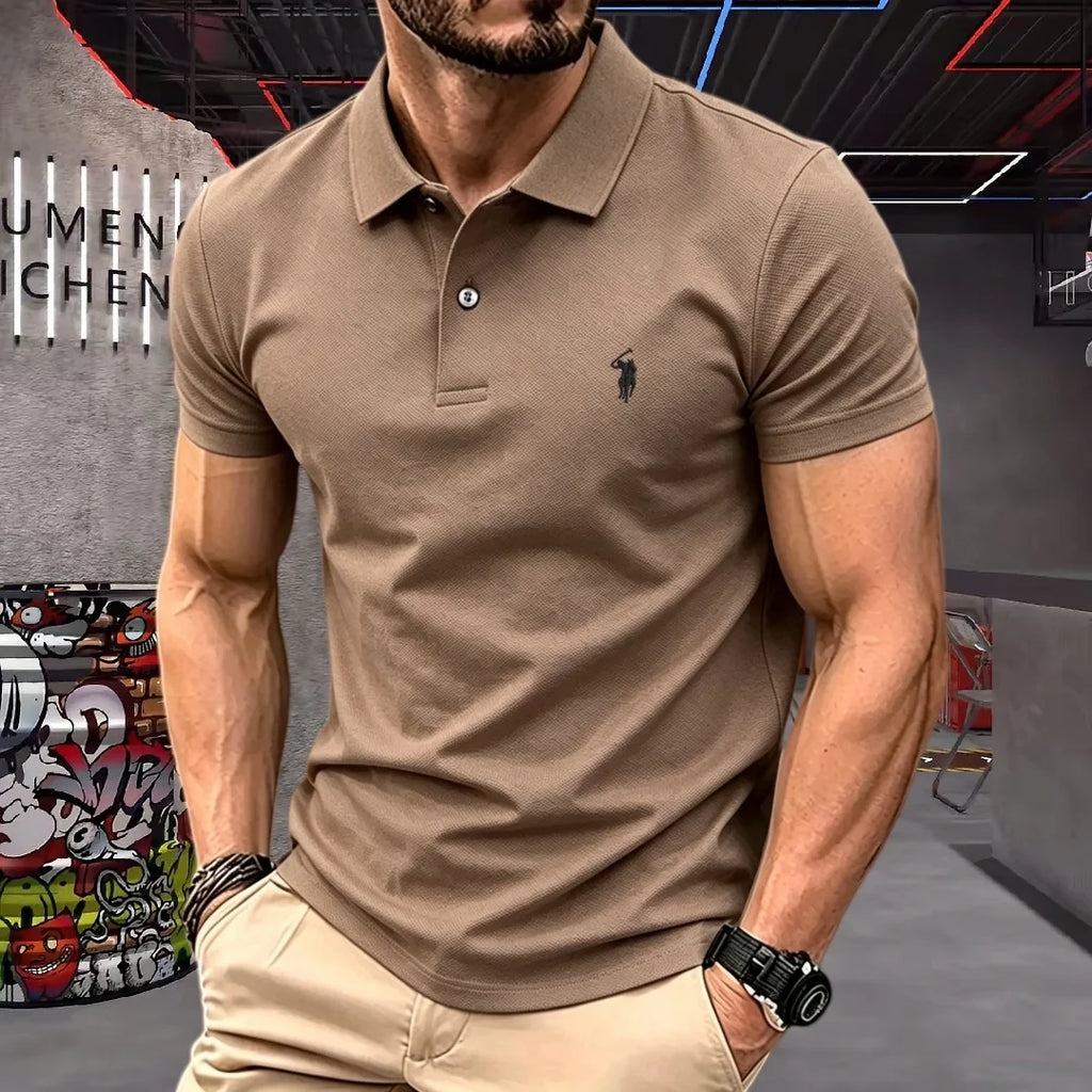 Men’s 100% Cotton Luxury Pony Embroidery Polo Shirt – Summer Golf Casual T-Shirt