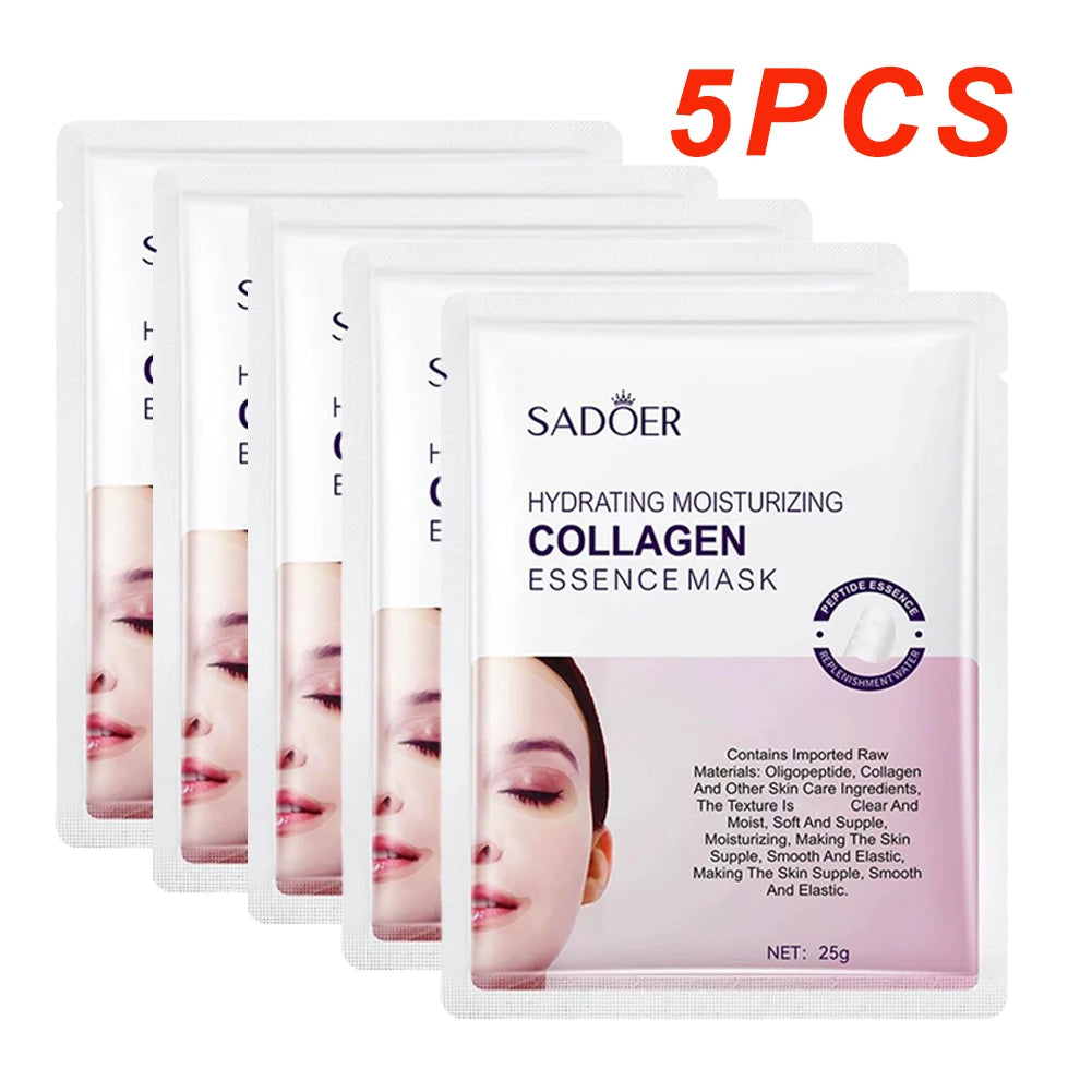 5-Piece Hyaluronic Acid Collagen Hydrating Sheet Mask – Moisturizing Facial Skincare Mask