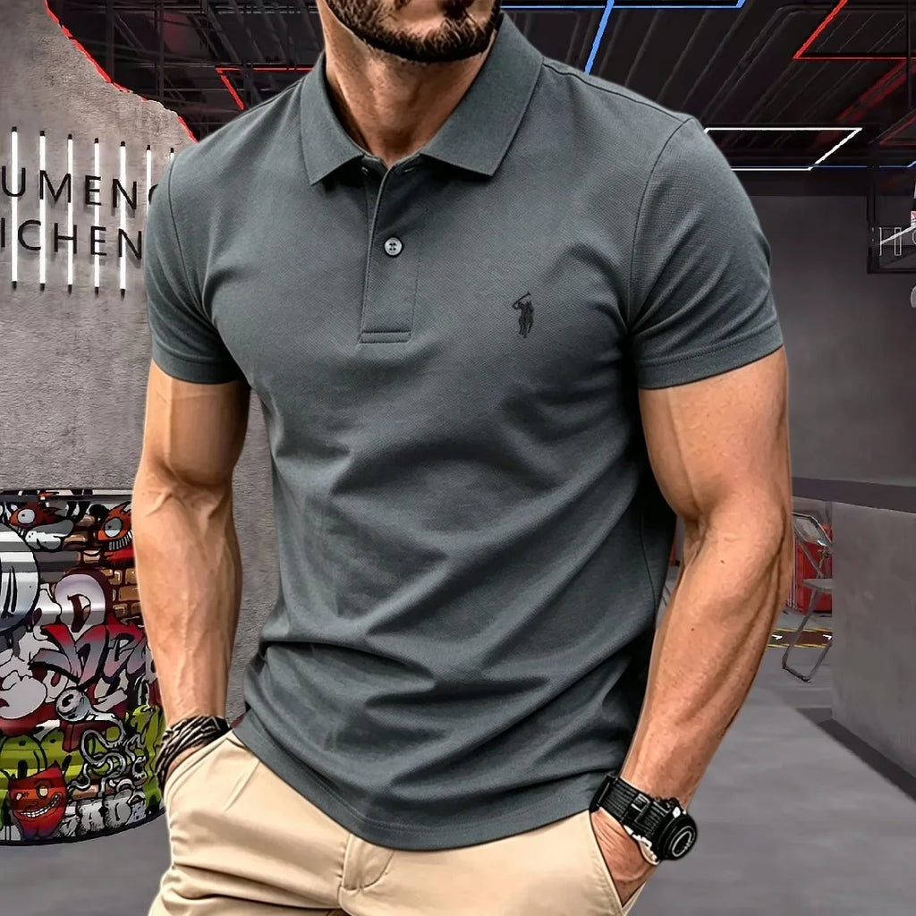 Men’s 100% Cotton Luxury Pony Embroidery Polo Shirt – Summer Golf Casual T-Shirt