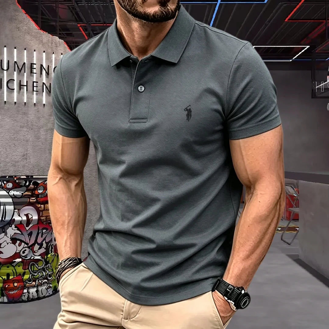 Men’s 100% Cotton Luxury Pony Embroidery Polo Shirt – Summer Golf Casual T-Shirt