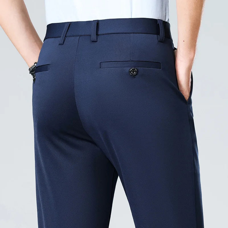 Men’s Slim Straight Stretch Suit Dress Pants – Business Formal Office Trousers