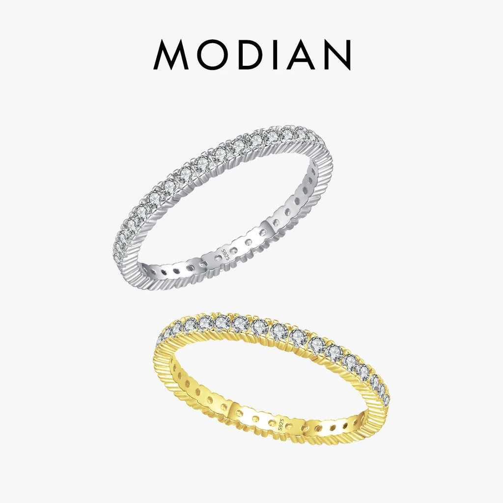 MODIAN 925 Sterling Silver Sparkling Zircon Wedding Ring – Engagement Promise Band for Women