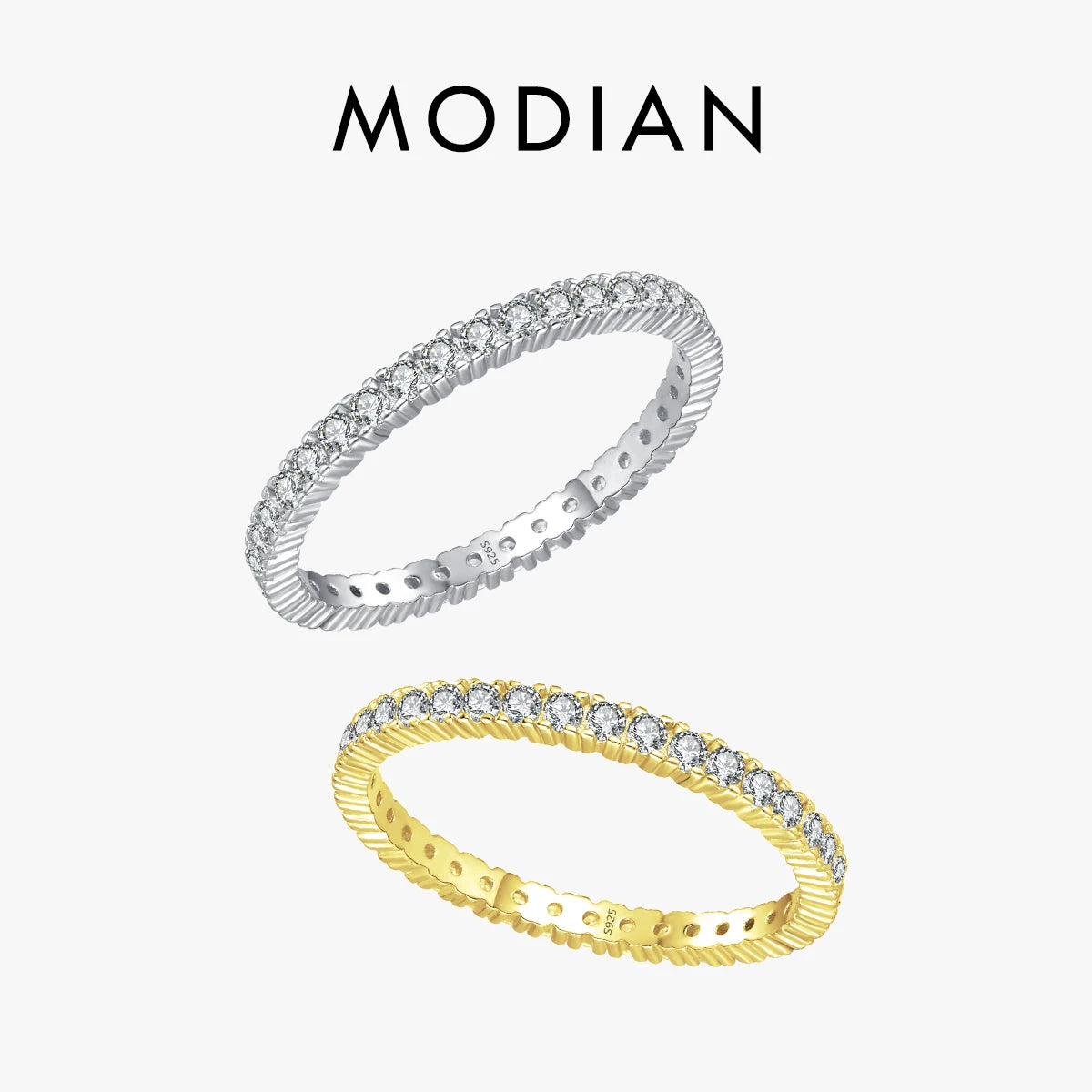 MODIAN 925 Sterling Silver Sparkling Zircon Wedding Ring – Engagement Promise Band for Women