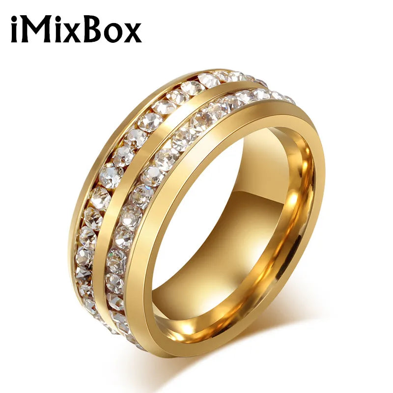 Square Zircon Stainless Steel Couple Ring – Romantic Engagement Wedding Ring for Women & Men