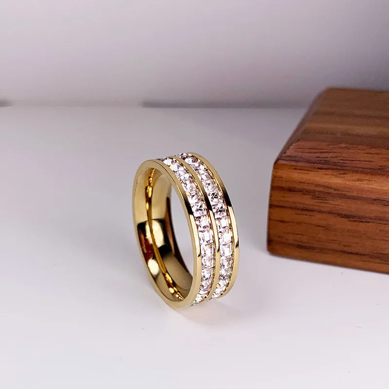 Square Zircon Stainless Steel Couple Ring – Romantic Engagement Wedding Ring for Women & Men