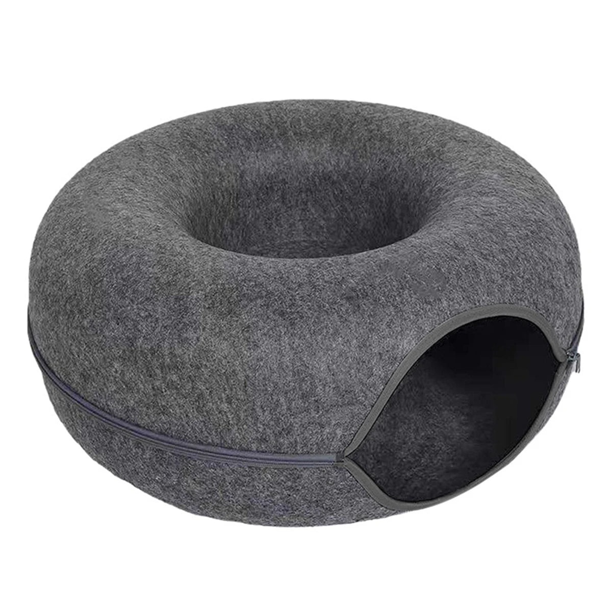 Round Cat Tunnel Nest – Felt Kitten Bed House with Scratcher & Donut Sleeping Toy