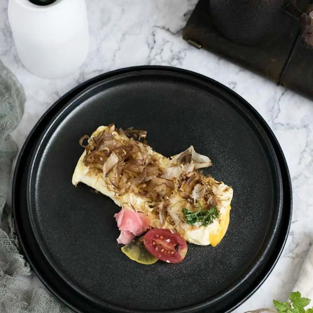 Ceramic Steak Flat Plate – Durable Multi-Function Western Dish for Bread & Serving