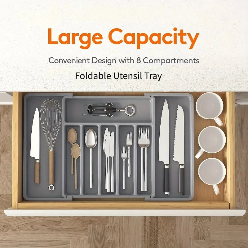 Adjustable Flatware & Utensil Drawer Organizer – Plastic Multifunctional Kitchen Counter Storage