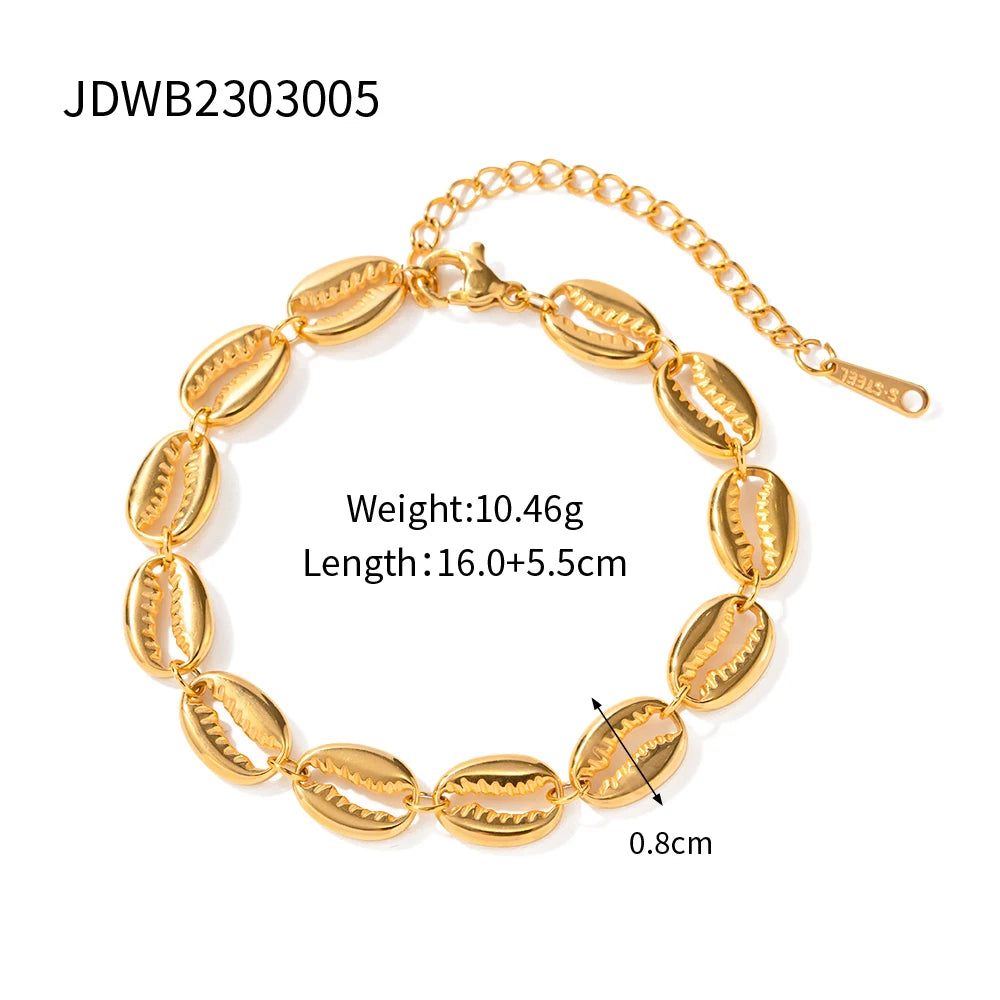 18K Gold Plated Ocean Shell Jewelry Set – Tarnish-Free Earring, Ring & Necklace for Women