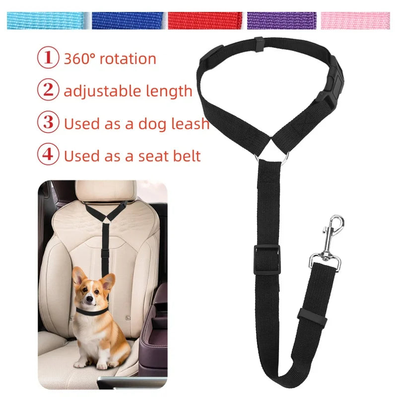 Adjustable Pet Dog & Cat Car Seat Belt Safety Rope – Headrest Restraint for Small Dogs